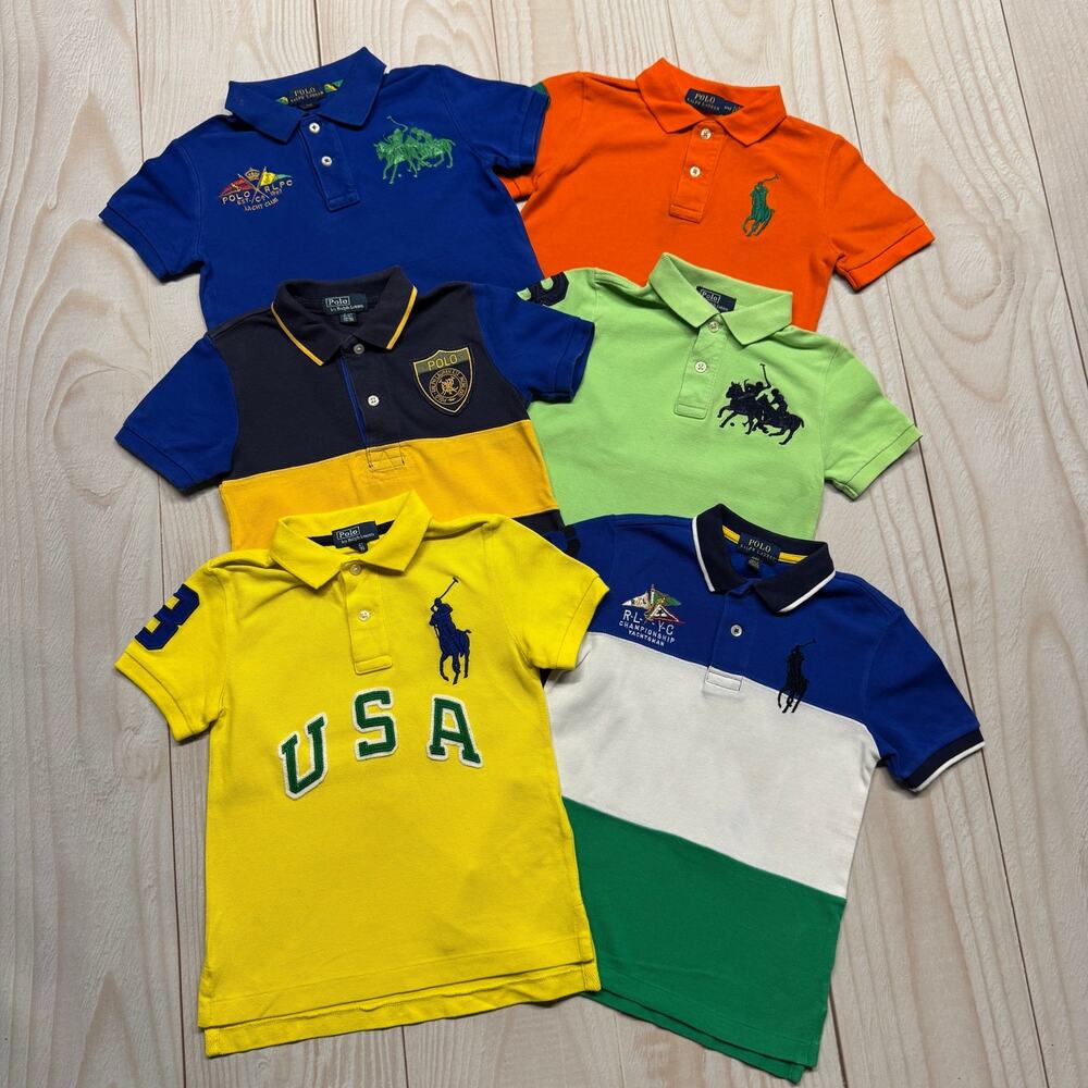 Lot of 6 Polo Ralph Lauren Boys Toddler 4/4T Rugby Big Pony Collared Polo Shirt